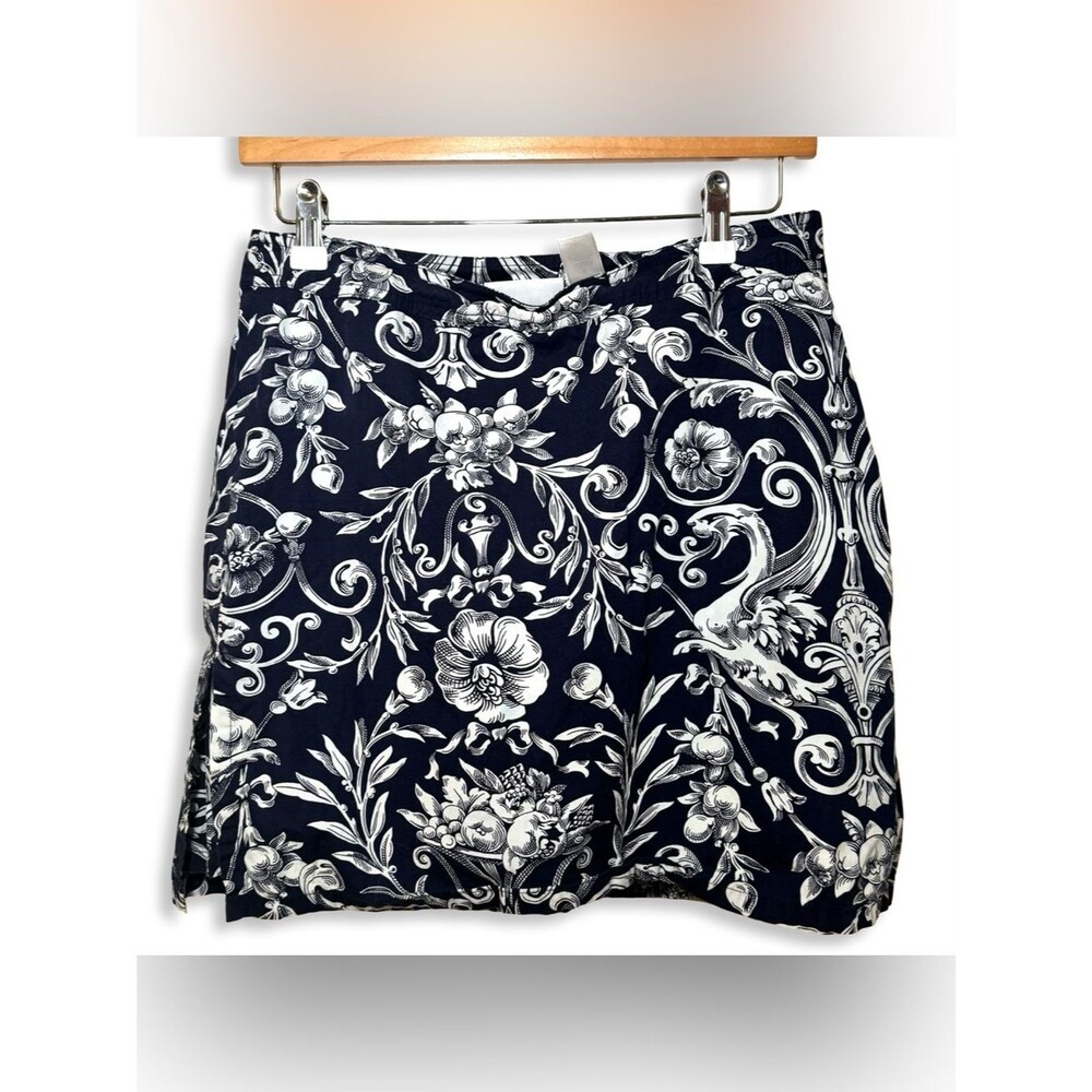 Vintage Liz Claiborne Villager Toile Print Cotton Skirt Size 8 Old Money Coastal